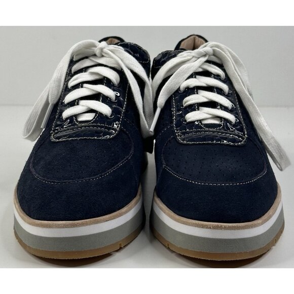 Donald Pliner Daisey Lace-Up Wedge Navy Blue Suede Sneakers Womens Size 8.5M New - Picture 3 of 11